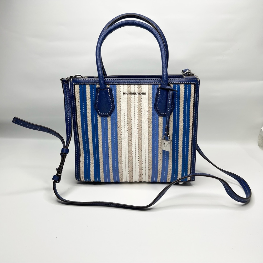 Michael Michael Kors Mercer Accordion Leather Tote Handbags Blue